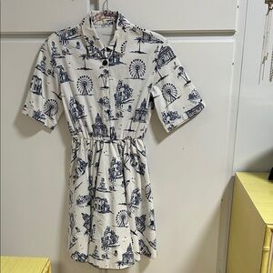 Maje White and Blue toile Printed Dress